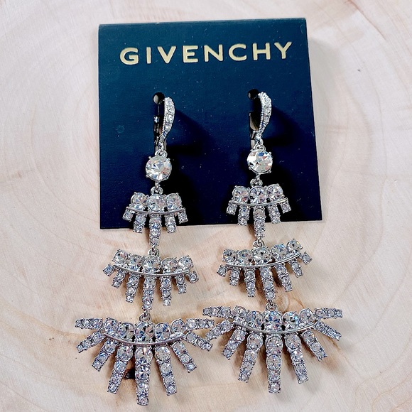 Givenchy Silver Crystal Tiered Chandelier Earrings - Picture 3 of 12